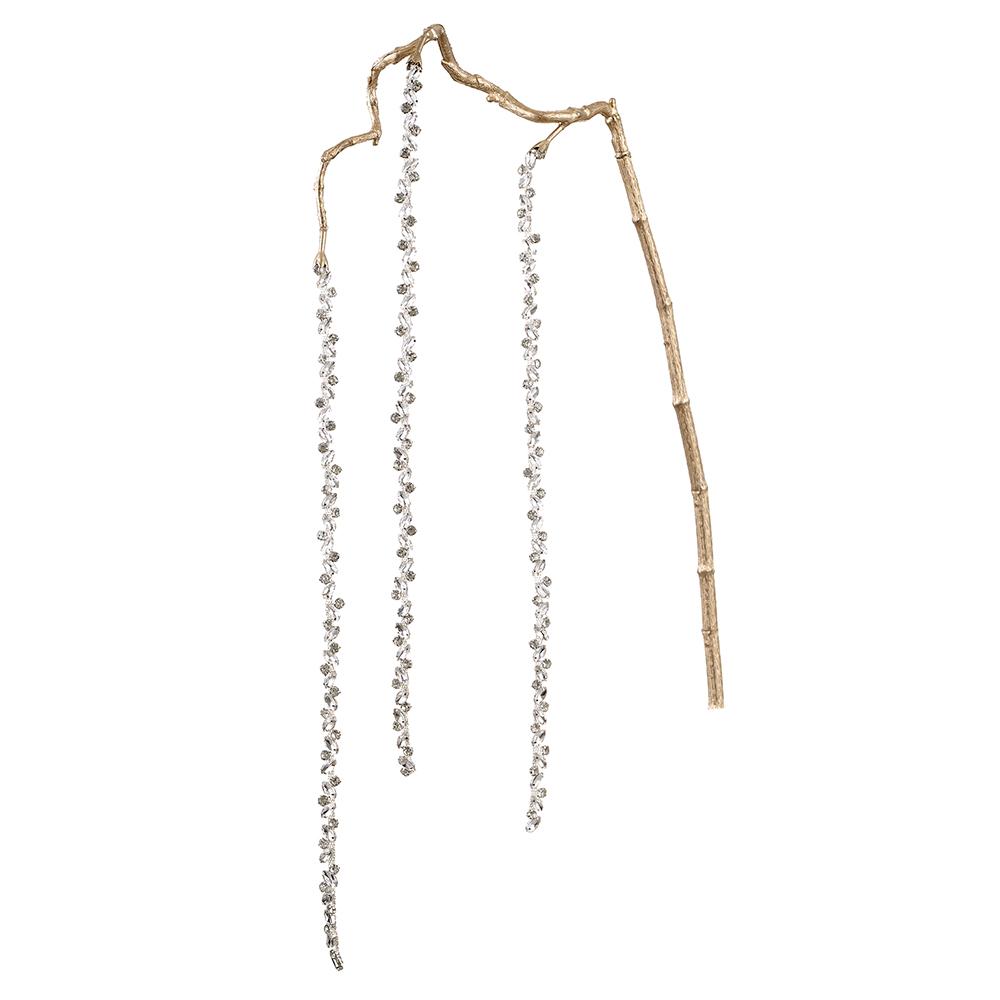 40 inch silver diamond amaranthus hanging spray with three shimmering crystal strands.