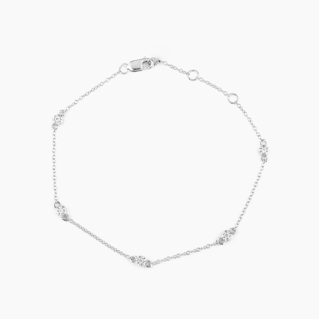 Ara Chain Bracelet in silver with five small round diamond accents spaced along the chain.