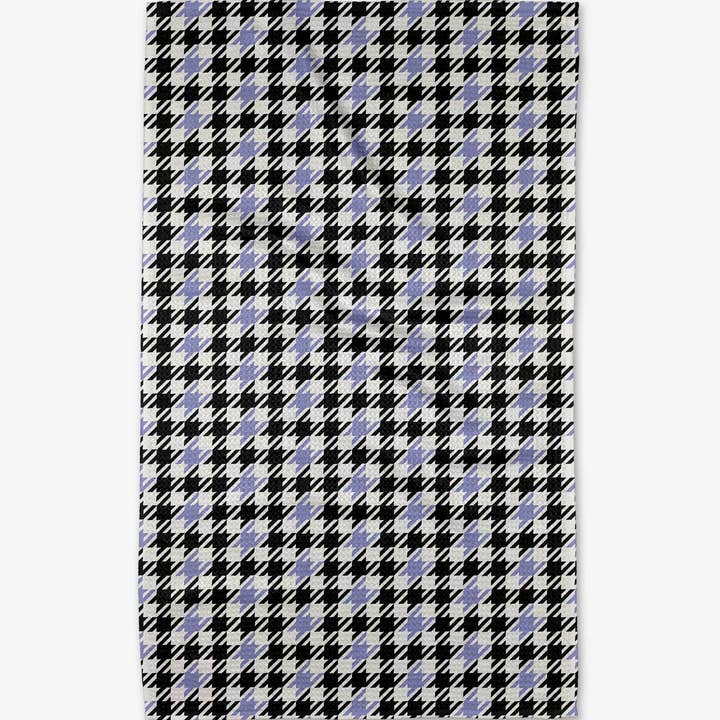 Recycled polyester waffle weave tea towel with single-sided print and hang loop