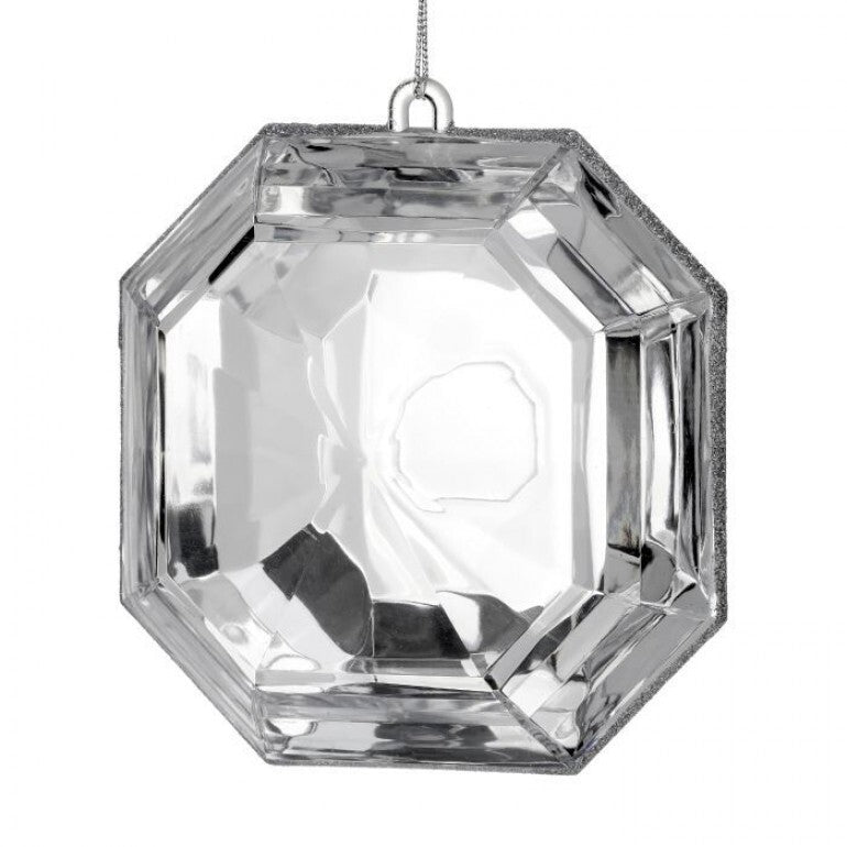 6-inch square acrylic ornament with a precious gem center on a pewter-finish base.