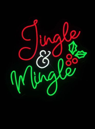 Acrylic LED lighted sign shaped like a jingle bell with silicone strip lighting and USB power.