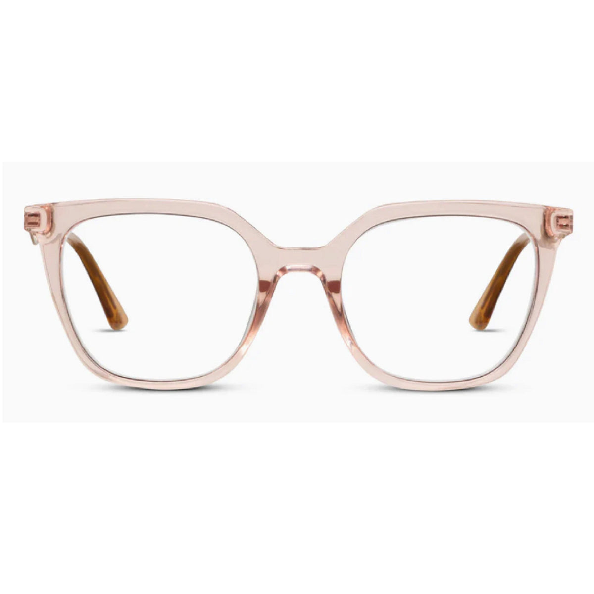 Josephine eyeglasses with polycarbonate frame in clear finish featuring blue light focus lenses and spring hinges.