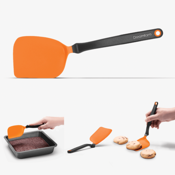 Orange nylon Mini Chopula cookie lifter with angled handle and multicurved head.