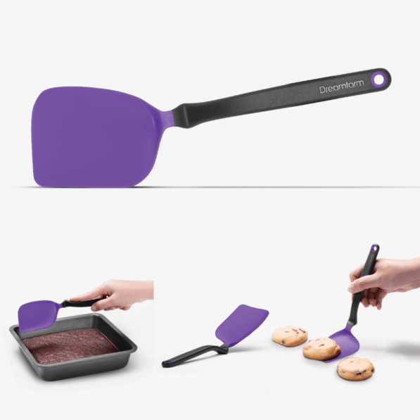 Purple nylon Mini Chopula cookie lifter with angled handle and multicurved head.