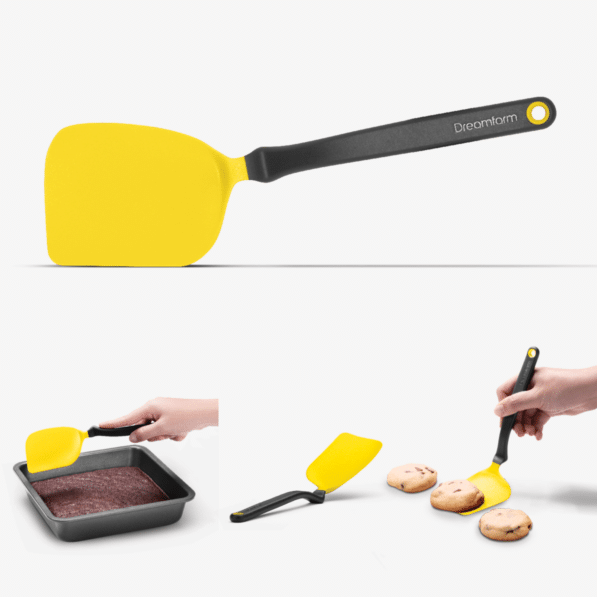 Yellow nylon Mini Chopula cookie turner with angled handle and multicurved head.