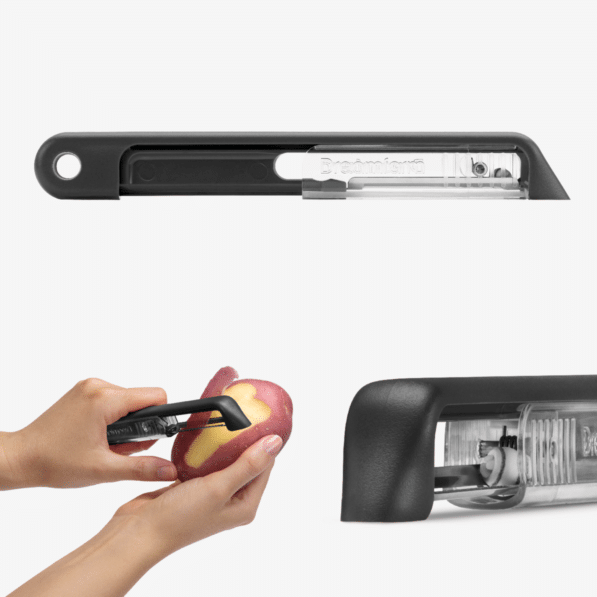 Black Sharple automatic knife sharpener with stainless steel blade in ABS housing.