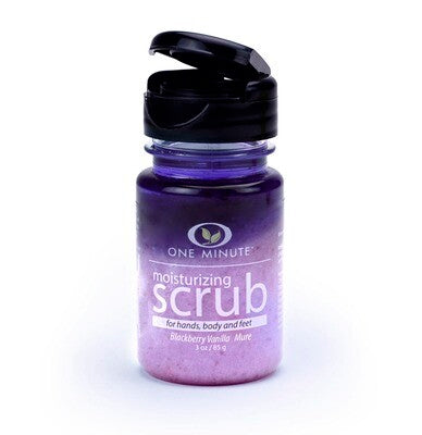 3oz Moisturizing Salt Scrub in a clear jar showing pinkish salt crystals and oil.