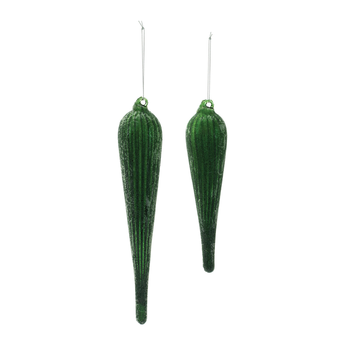 Hand-blown glass drop ornament with fluted teardrop shape and shimmering finish.