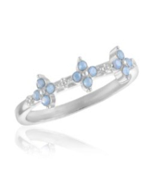 Air Blue Opal Mini Flower Stack Ring in silver plating with acrylic finish