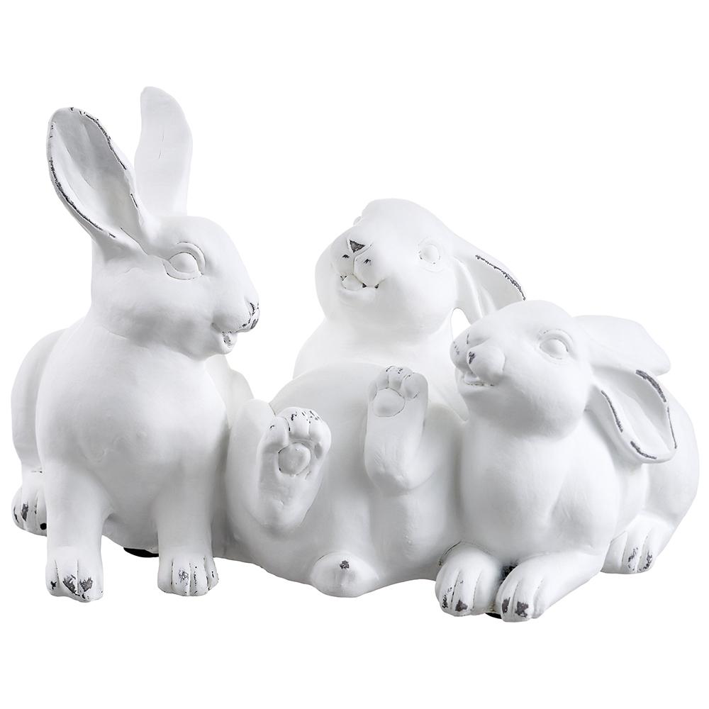 White polyresin bunny figurine with stone powder finish in a playful silhouette.