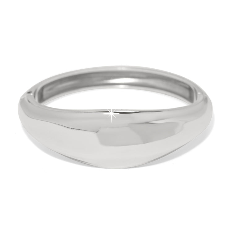 Cascade Lumina silver plated hinged bangle with a wide, polished dome design.