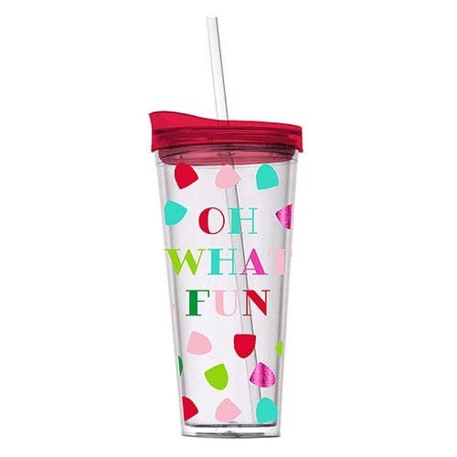 Double-wall tumbler in Oh What Fun color with playful pattern on white silhouette.