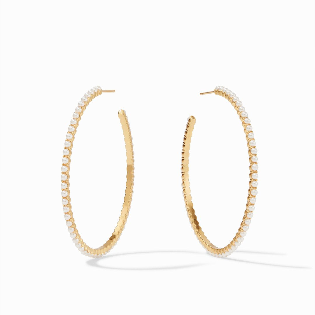 Delicate Juliet Hoop earrings in gold with pearl accents.
