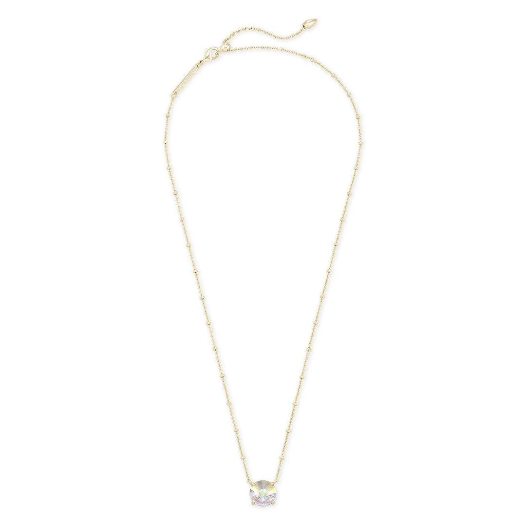 Jolie Short Pendant Necklace in 14k gold-plated brass with a round dichroic glass stone.