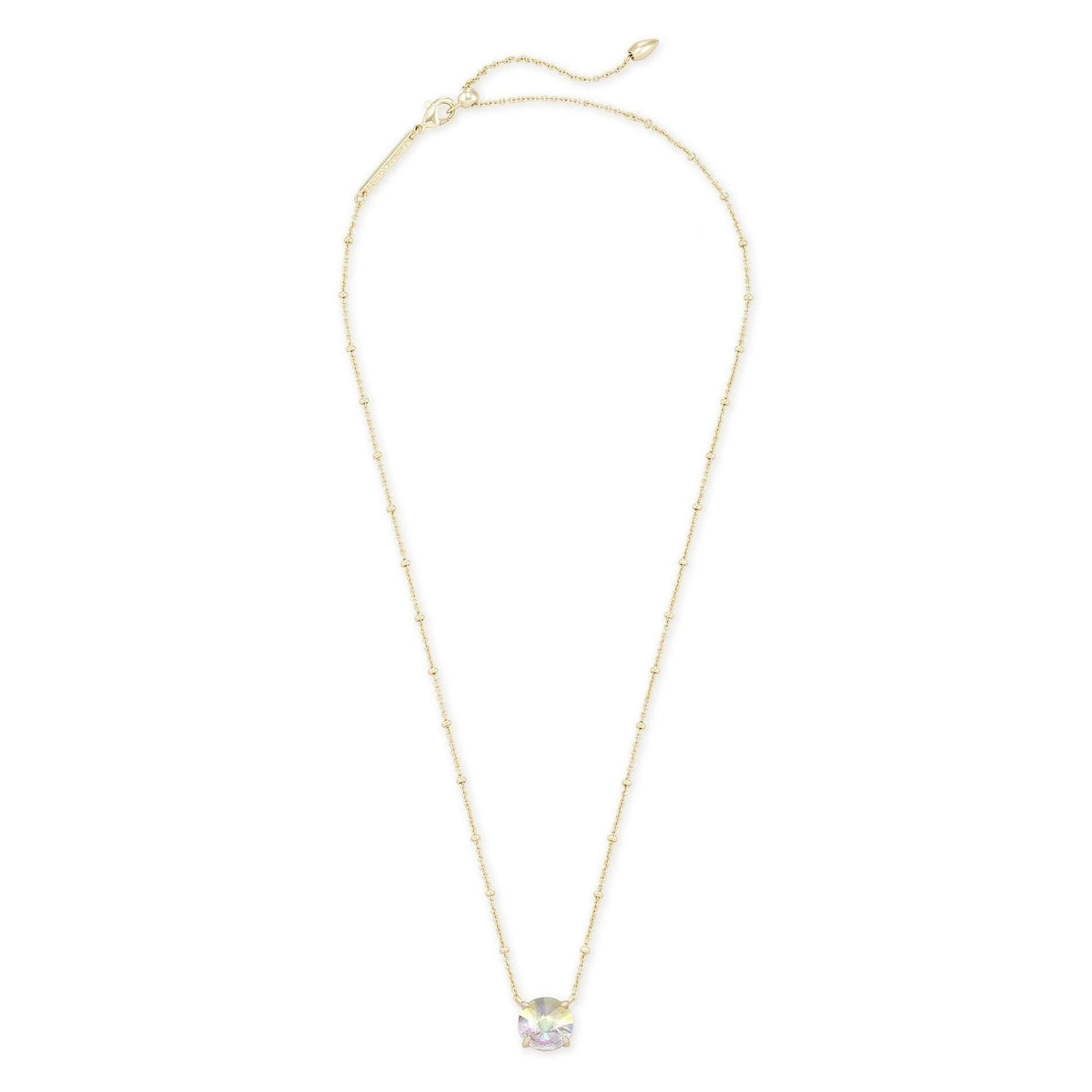 Jolie Short Pendant Necklace in 14k gold-plated brass with a round dichroic glass stone.