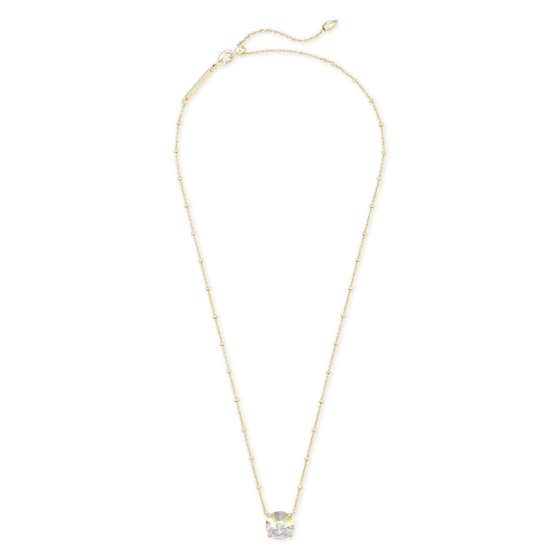 Jolie Short Pendant Necklace in 14k gold-plated brass with a round dichroic glass stone.