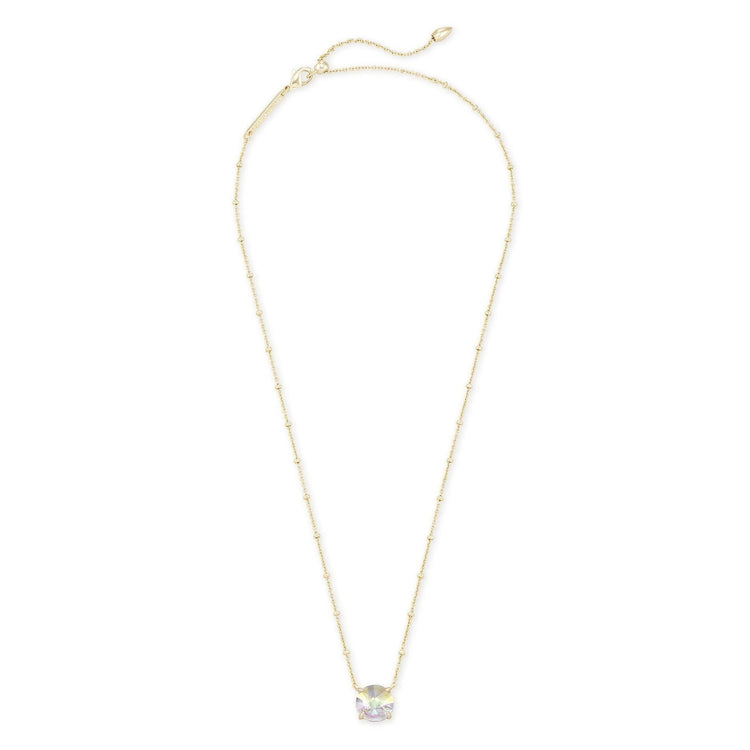 Jolie Short Pendant Necklace in 14k gold-plated brass with a round dichroic glass stone.