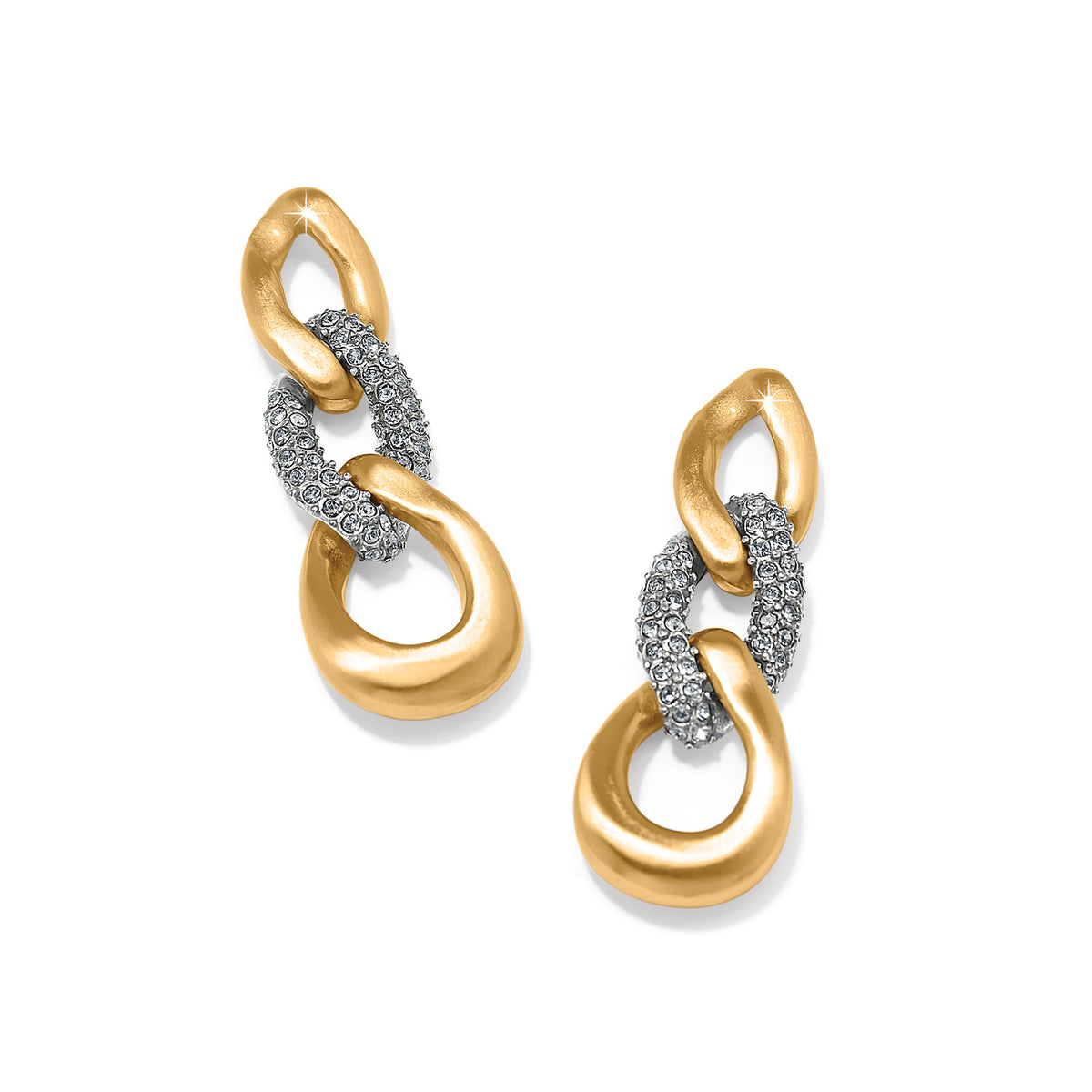 Cleo Pave Link Post Drop Earrings featuring gold-tone and crystal-encrusted interlocking links.