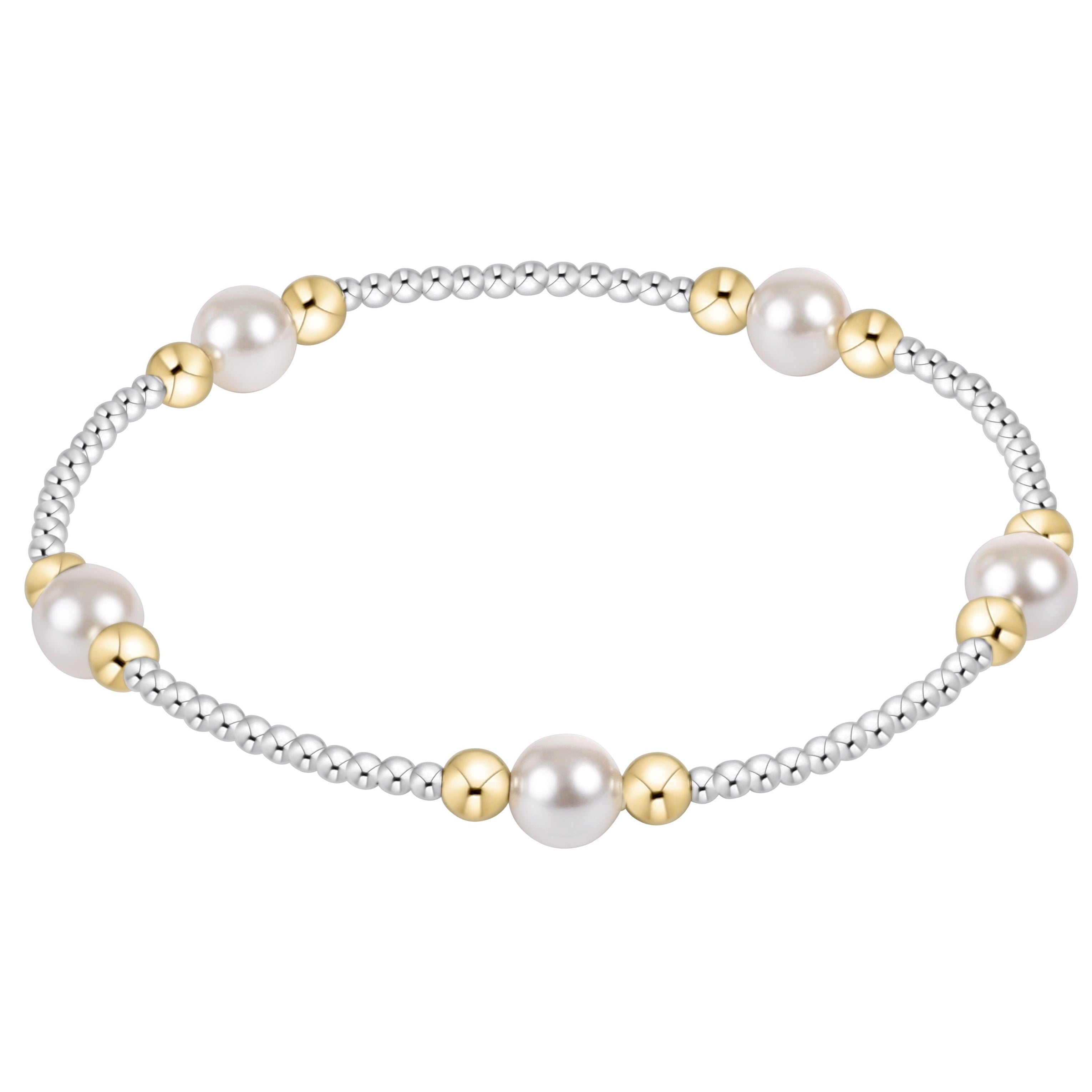 Purpose Pearl 6mm mixed metal bracelet with sterling silver, gold-filled beads, and crystal pearls.