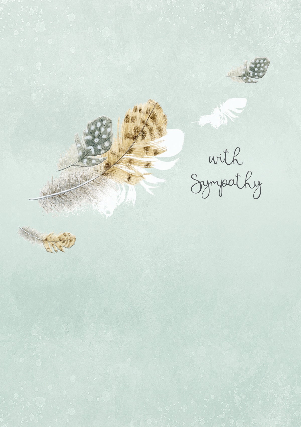 White sympathy card with feather graphic and text about treasured memories