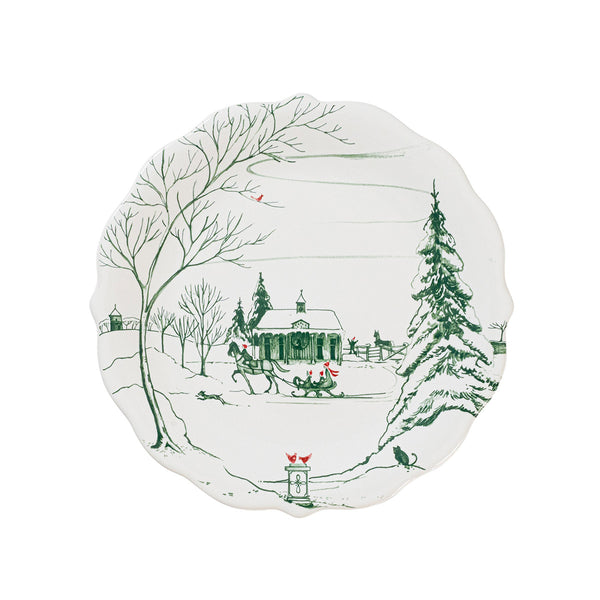 Evergreen stoneware party plate with scalloped rim