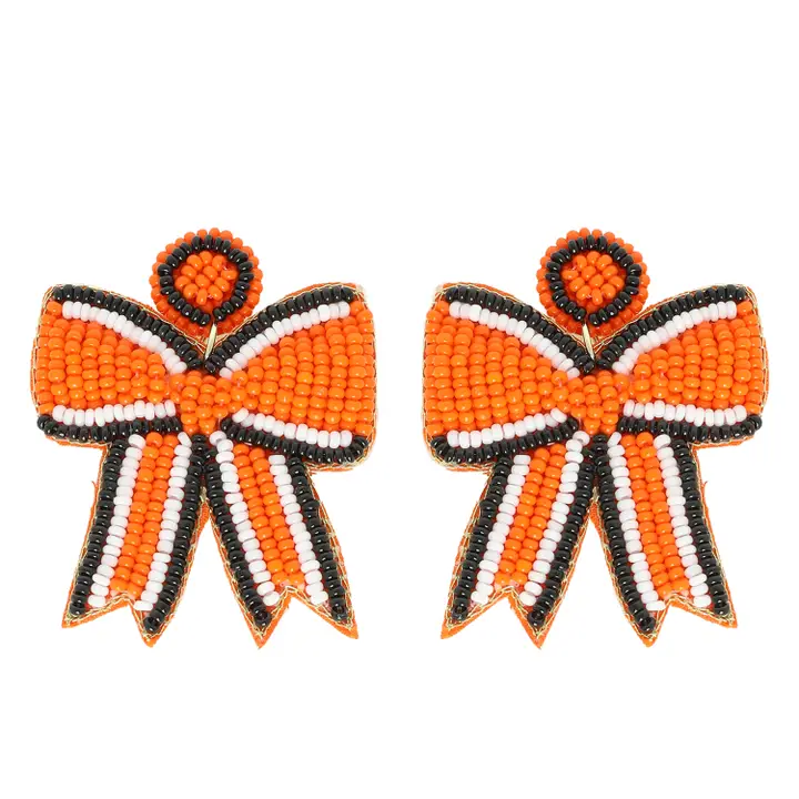 Game Day Striped Bow Ribbon Beaded Earrings