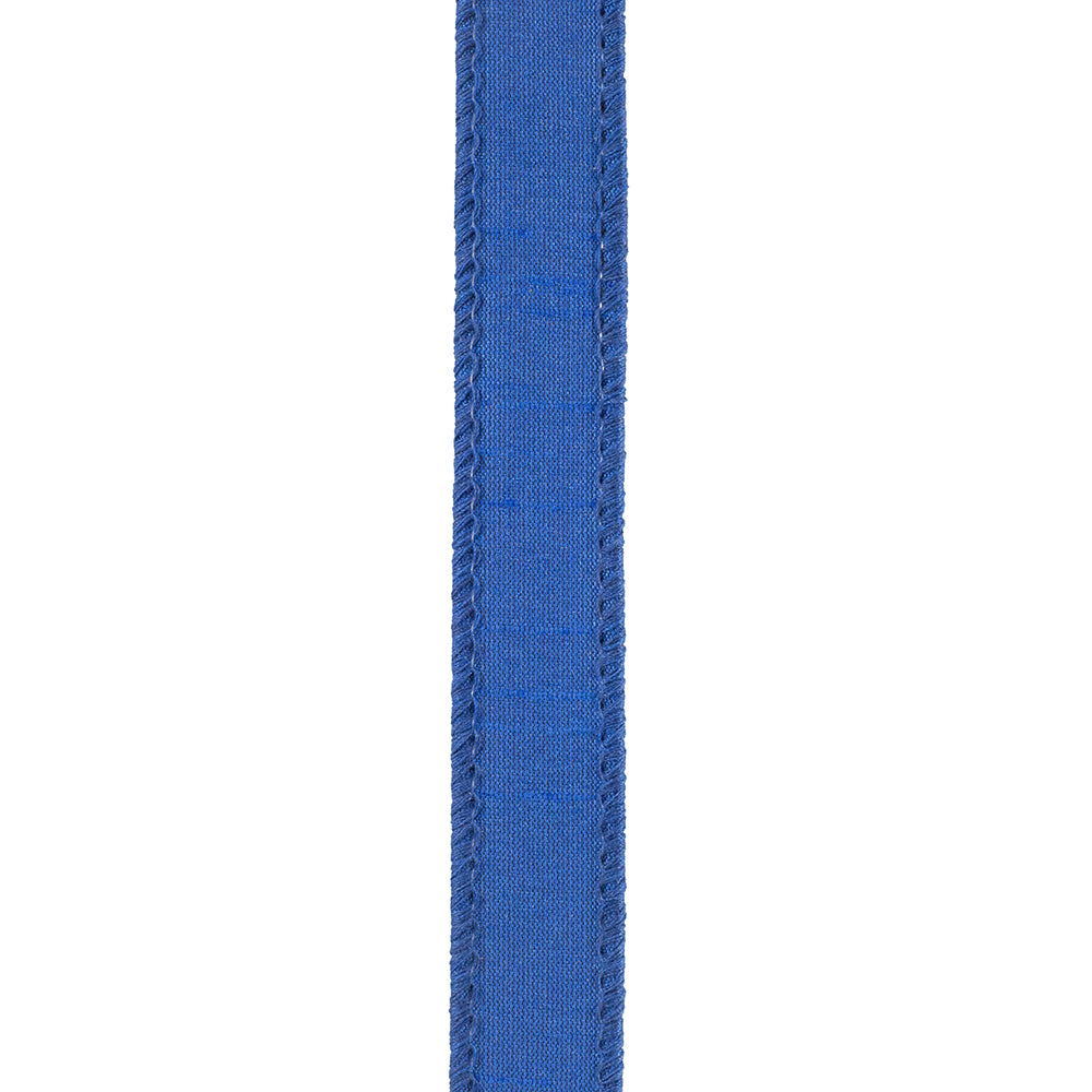 7/8 inch royal blue Dupioni Supreme wired edge ribbon with a textured finish.