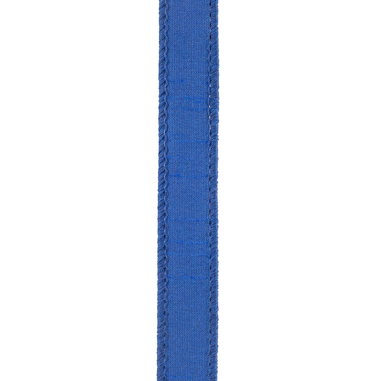 7/8 inch royal blue Dupioni Supreme wired edge ribbon with a textured finish.