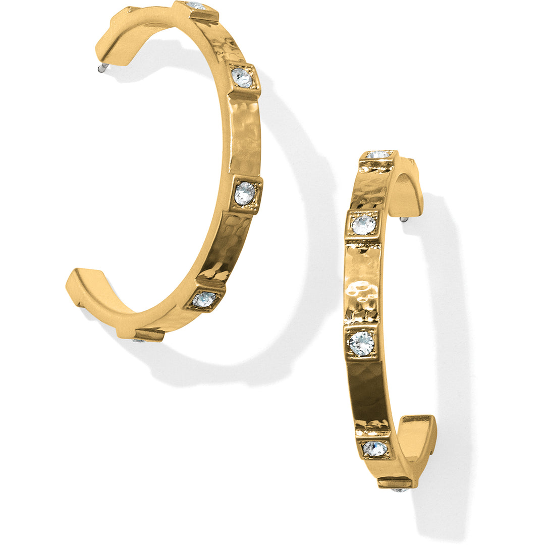 Gold-plated Meridian Zenith Station Hoop Earrings with crystal accents and post backs.