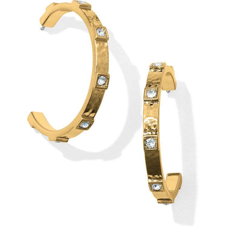 Gold-plated Meridian Zenith Station Hoop Earrings with crystal accents and post backs.