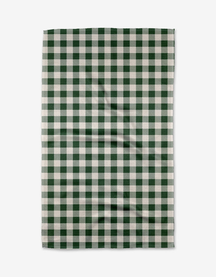 Waffle weave kitchen tea towel with holiday print in recycled polyester