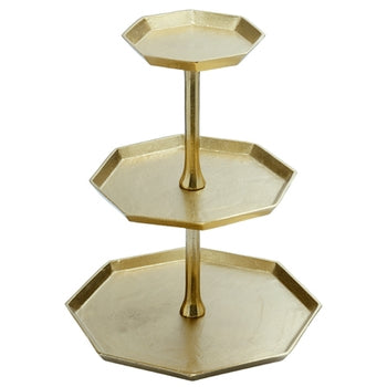 Gilded three-tier octagon stand with gold metallic finish