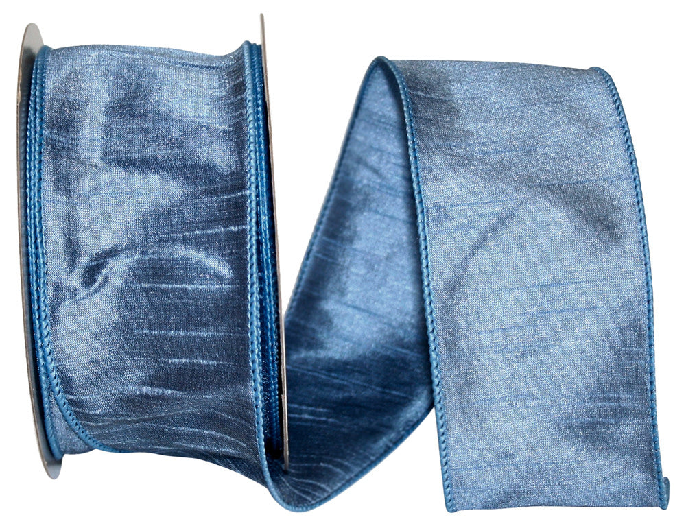 French blue Dupioni Supreme wired edge ribbon with a structured finish