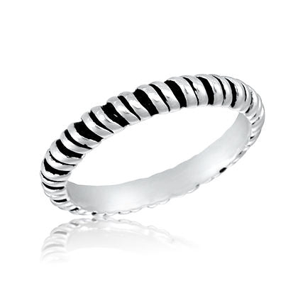 Large silver twist stack ring with a sculpted spiral band.