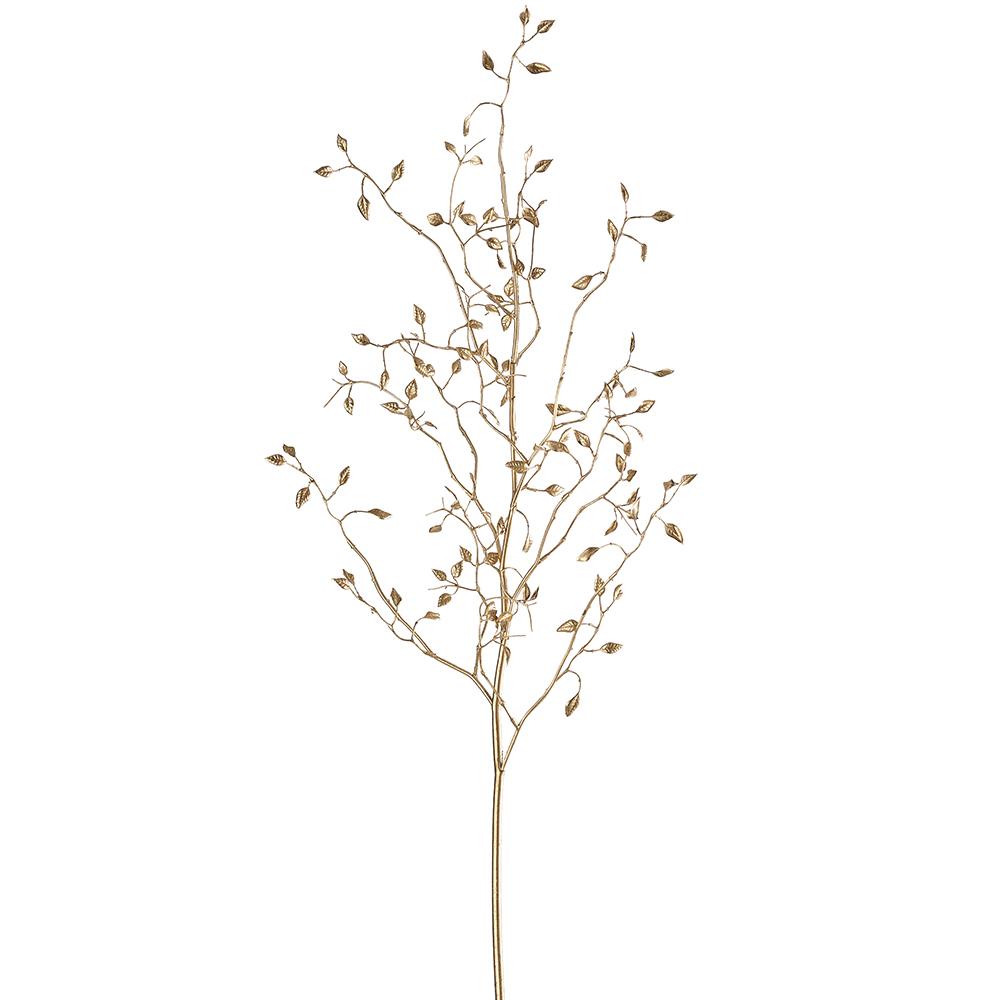 38-inch metallic gold mini leaf spray with delicate branches and small leaves.