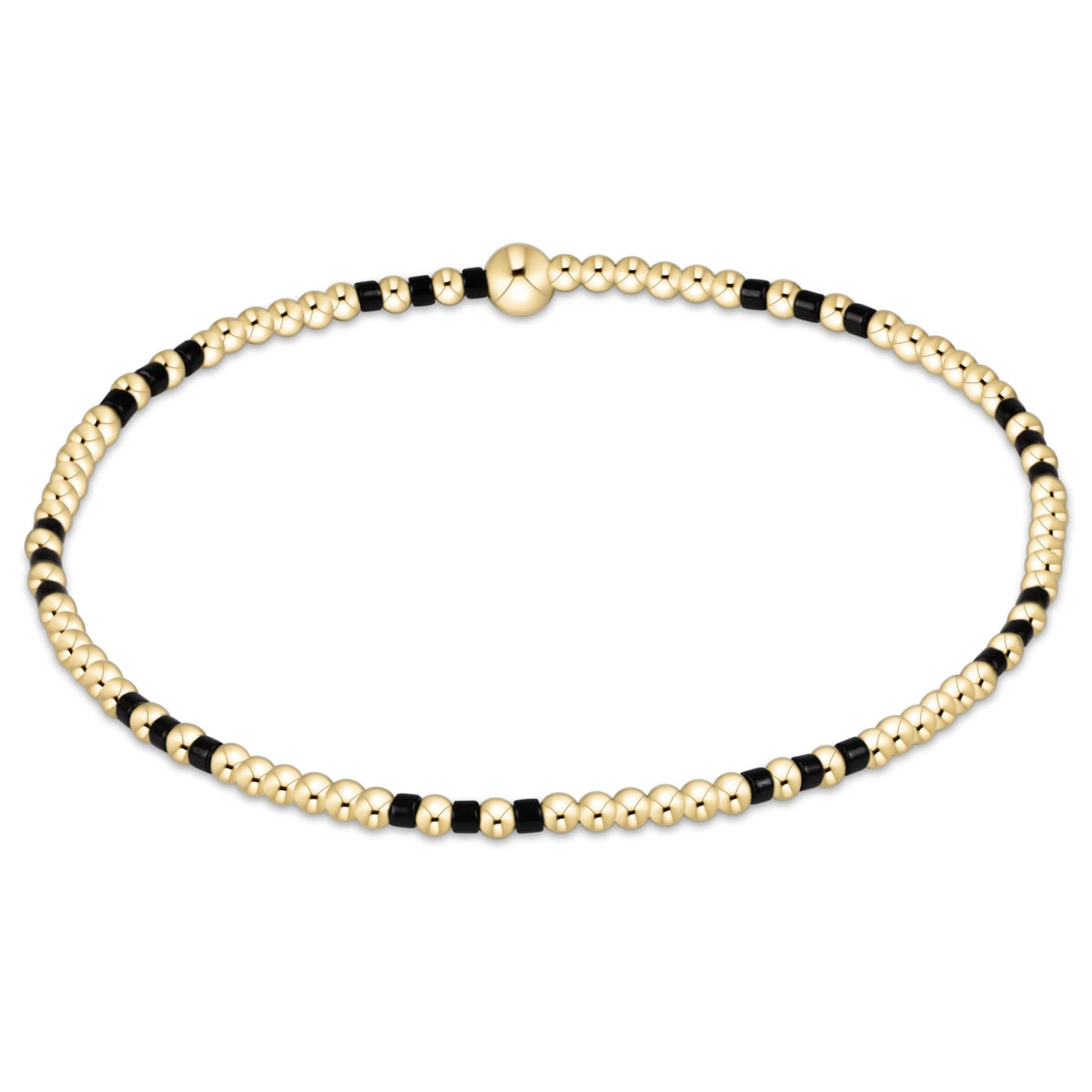 Gold-filled beaded bracelet with a Hope Joy geometric seed bead pattern on elastic cord.