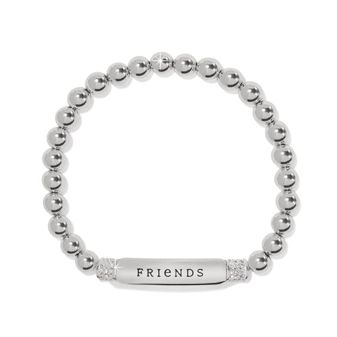 Meridian Friends Stretch Bracelet featuring silver-plated beads and a bar engraved with FRIENDS.
