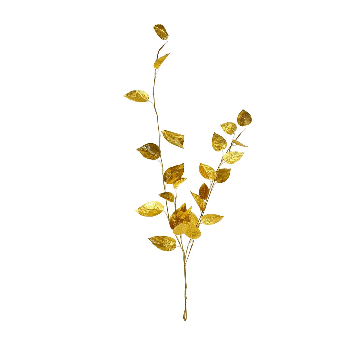 40-inch shiny gold ivy leaves spray with a reflective metallic finish on a single stem.