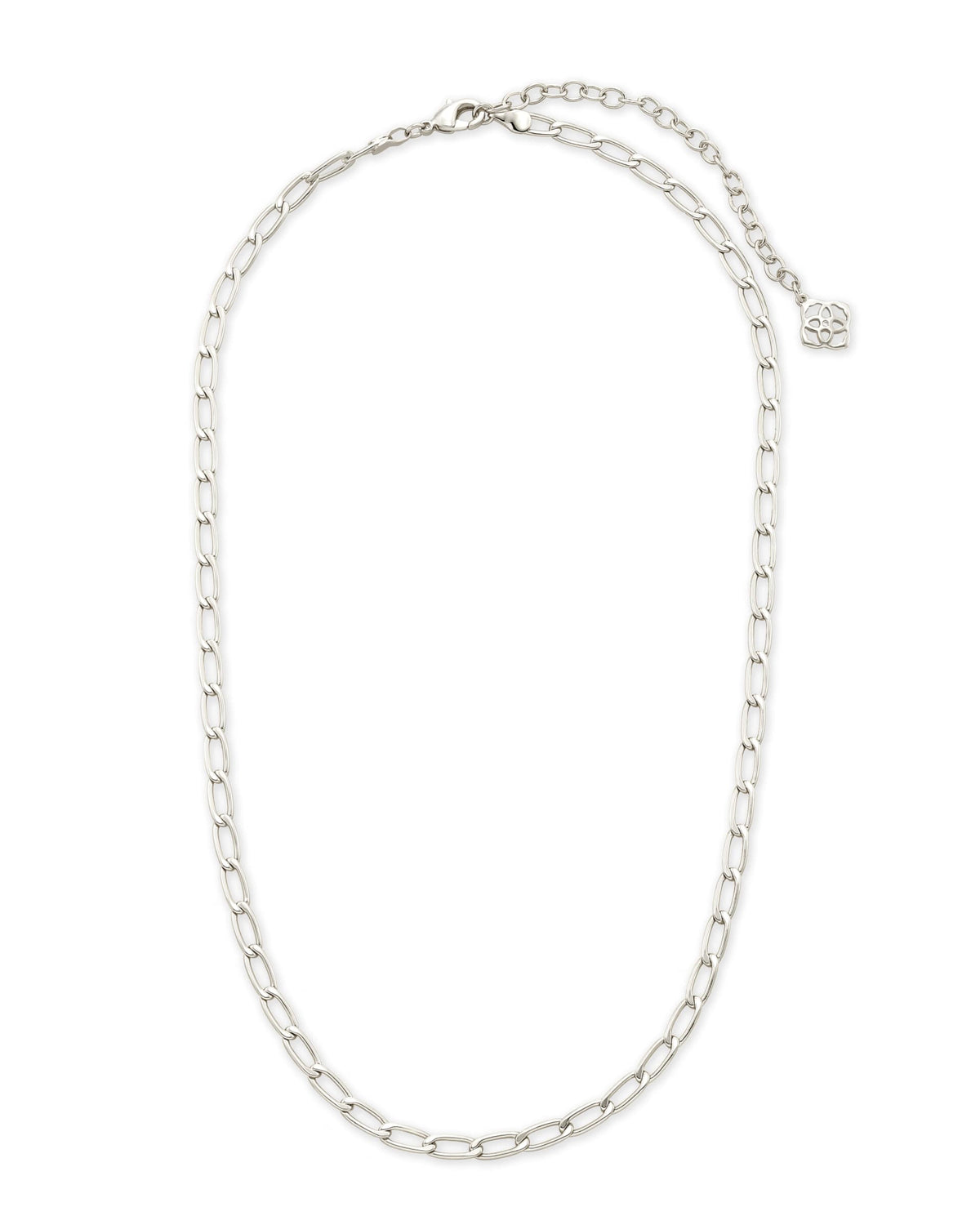 Silver-tone Merrick minimalist cable chain necklace with a lobster clasp and extender.