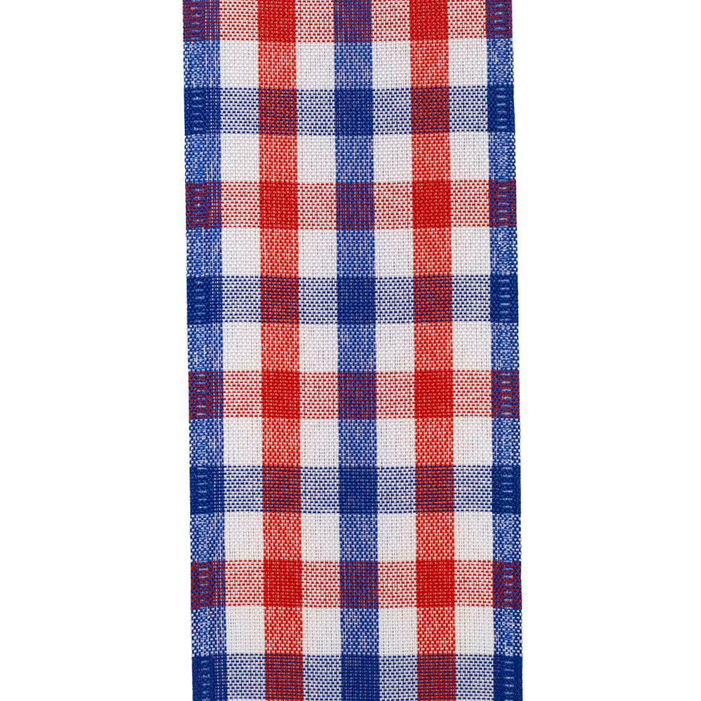 Americana wired edge road runner fabric roll in check Americana print with a two-and-a-half-inch hem.