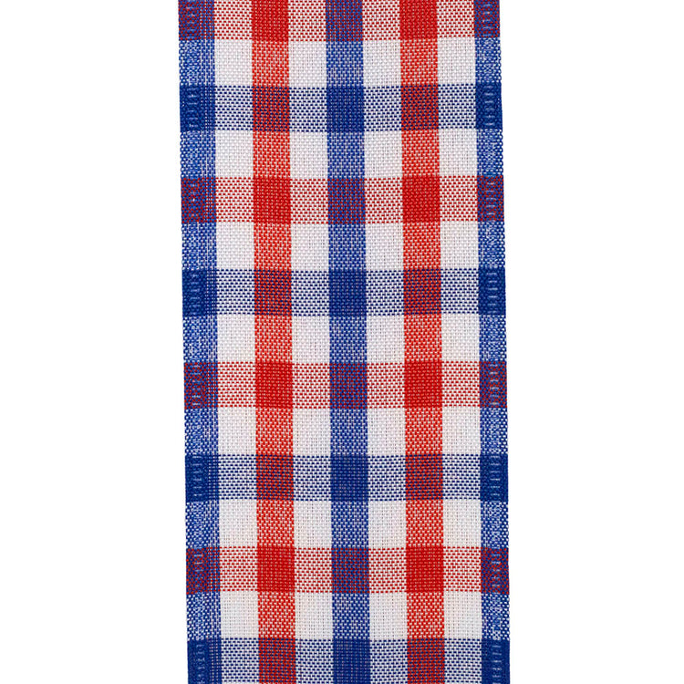 Americana wired edge road runner fabric roll in check Americana print with a two-and-a-half-inch hem.