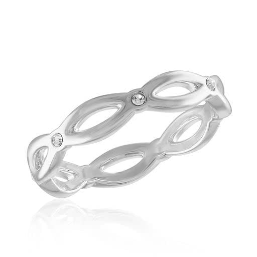 Silver-tone infinite loop stack ring with continuous CZ stone band