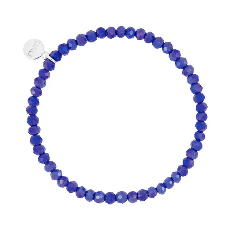 Lizas Quadro Big Bright Colours stretch bracelet with faceted dark blue crystal beads.