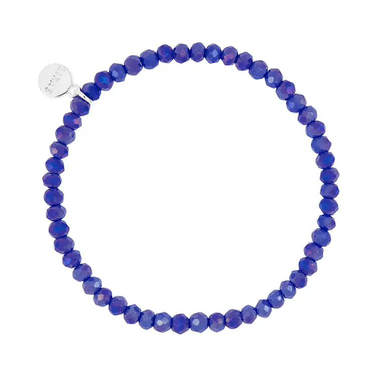 Lizas Quadro Big Bright Colours stretch bracelet with faceted dark blue crystal beads.