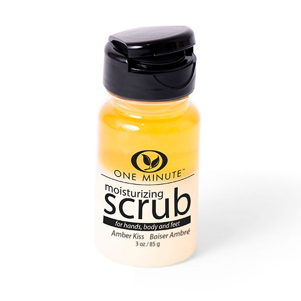 3oz Moisturizing Salt Scrub in a clear jar showing white salt crystals and oil.