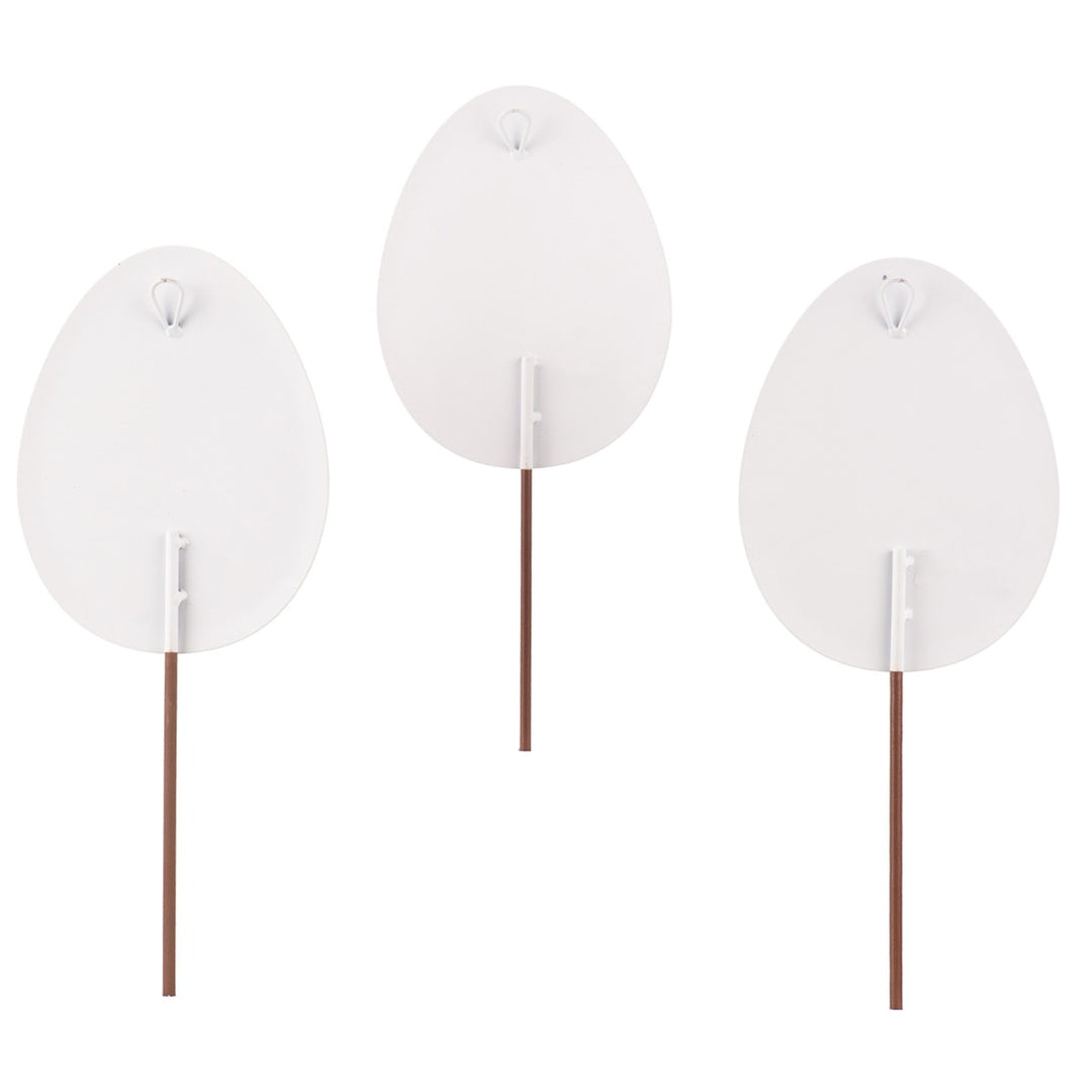 Bowtiful Eggs stake featuring a white egg-shaped body with colorful bow patterns.