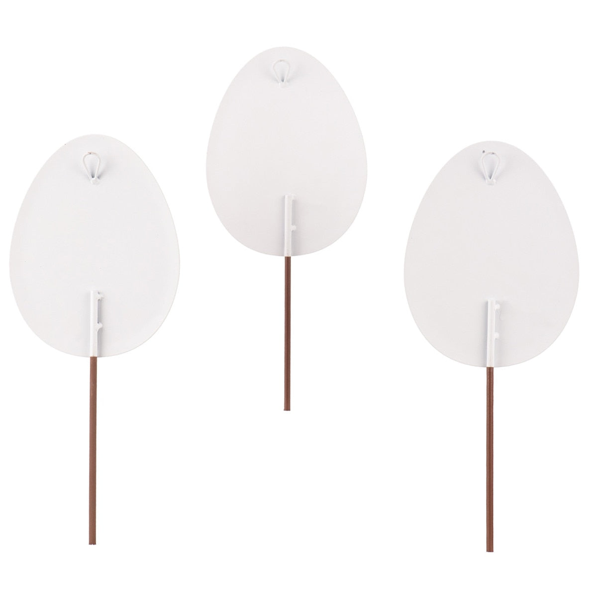 Bowtiful Eggs stake featuring a white egg-shaped body with colorful bow patterns.