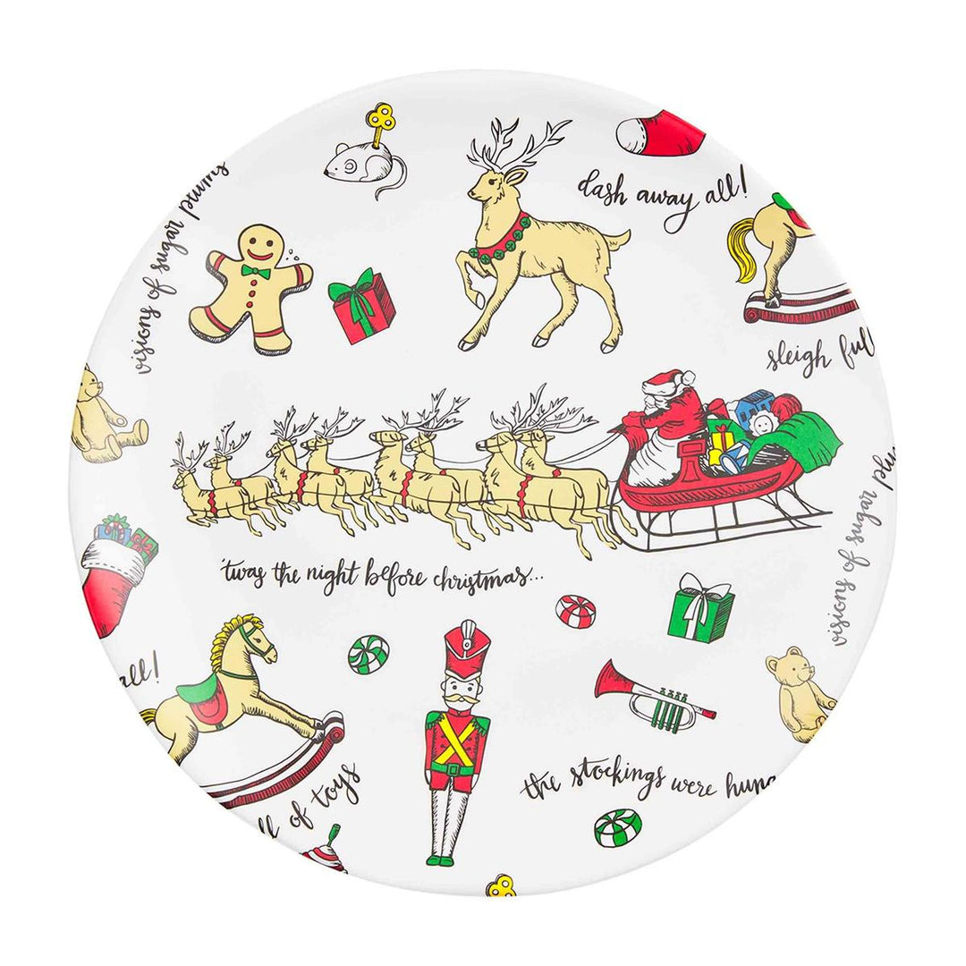 White melamine dinner plate with red Christmas tree illustration