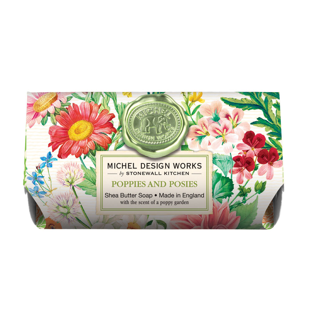 Michel Design Works Poppies and Posies shea butter soap bar with floral pattern.