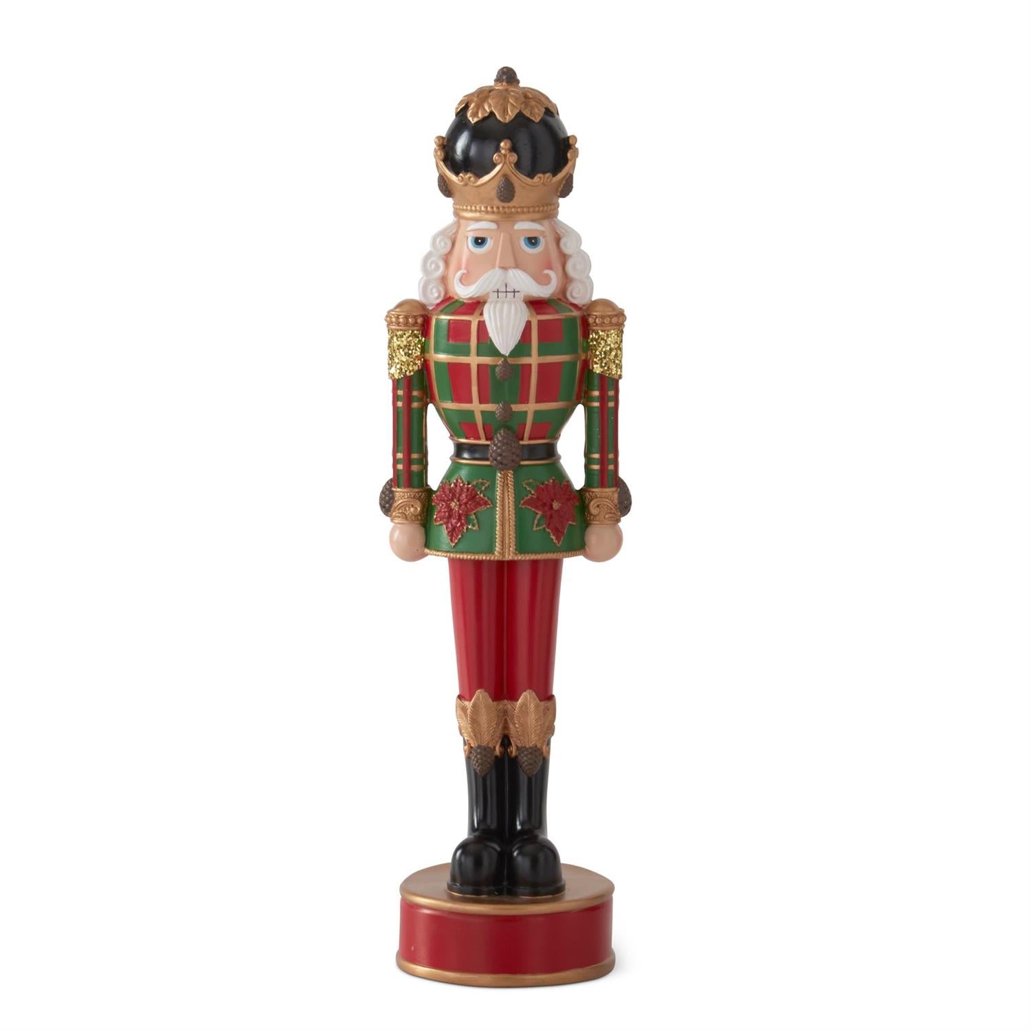 Polyresin nutcracker with red and green plaid coat